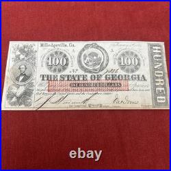 1863 Georgia $100 Confederate Currency Note Milledgeville Civil War Original