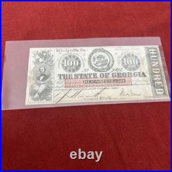 1863 Georgia $100 Confederate Currency Note Milledgeville Civil War Original