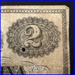 1863 North Carolina $2 Confederate Note Raleigh Civil War Era Hole
