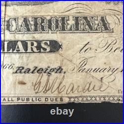 1863 North Carolina $2 Confederate Note Raleigh Civil War Era Hole