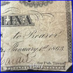 1863 North Carolina $2 Confederate Note Raleigh Civil War Era Hole