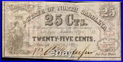 1863 RALEIGH NORTH CAROLINA 25c Confederate Civil War Banknote Currency, PMG 62