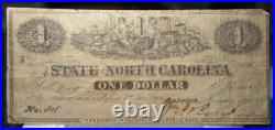 1863 State of North Carolina $1 Dollar Civil War Confederate Banknote