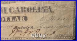 1863 State of North Carolina $1 Dollar Civil War Confederate Banknote