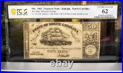 1863 State of North Carolina 50 Cents Civil War Confederate Banknote PCGS UNC62