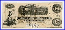 1863 T-40 $100 Confederate States of America Note CIVIL WAR Era with TRAIN AU