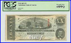 1863 T-58 $20 Confederate States of America Note CIVIL WAR Era PCGS XF 45 PPQ