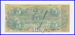 1863 T-60 $5 The Confederate States of America Note CIVIL WAR Era AU/UNC