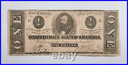 1863 T-62 PF-12 $1 The Confederate States of America Note CIVIL WAR Era RARE