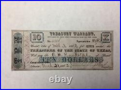 1863 Texas $10 Ten Dollars Confederate Civil War Warrant