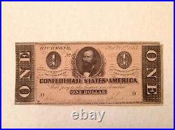 1864 $1 Confederate CIVIL War Currency Clement Clay T 71