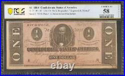 1864 $1 Confederate States Currency CIVIL War Note Old Paper Money T-71 Pcgs 58