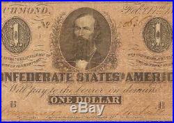 1864 $1 DOLLAR CONFEDERATE STATES CURRENCY CIVIL WAR NOTE MONEY T-71 PF-3 and 7