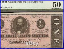 1864 $1 Dollar Confederate States Currency CIVIL War Note Paper Money T-71 Pmg