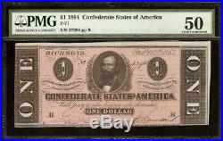 1864 $1 Dollar Confederate States Currency CIVIL War Note Paper Money T-71 Pmg