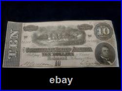 1864 $10 Confederate Currency Civil War S/N 21300