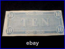 1864 $10 Confederate Currency Civil War S/N 21300