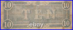 1864 $10 Confederate States of America Note Richmond Civil War Currency T-68