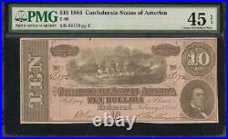 1864 $10 Dollar Bill Confederate States Currency CIVIL War Note Money Pmg 45 Epq