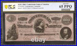 1864 $100 CIVIL War Confederate Counterfeit Havana Note Pcgs 65 Ppq Finest Grade