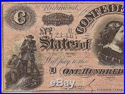 1864 $100 CIVIL War Havana Counterfeit Note Confederate States Currency Ct-65