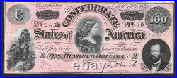 1864 $100 Confederate CIVIL War Note Lucy Pickens T-65 About Uncirculated