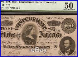 1864 $100 Dollar Bill Confederate States Note CIVIL War Paper Money T-65 Pmg 50