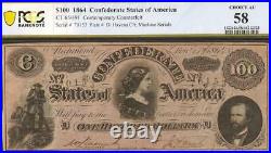 1864 $100 Dollar Confederate Note Havana CIVIL War Counterfeit Ct-65 Pcgs 58