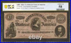 1864 $100 Dollar Confederate Note Havana CIVIL War Counterfeit Ct-65 Pcgs 58