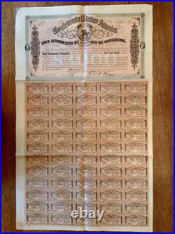 -1864 $1000 Confederate States of America CSA Civil War Bond All 60 Coupons