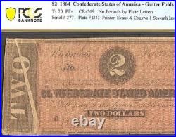 1864 $2 Bill Confederate Currency CIVIL War Paper Money Error Note T-70 Pcgs