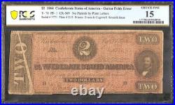 1864 $2 Bill Confederate Currency CIVIL War Paper Money Error Note T-70 Pcgs