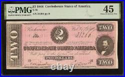 1864 $2 Bill Csa Poem On Back Confederate States Note CIVIL War Currency T70 Pmg