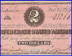 1864 $2 Bill Csa Poem On Back Confederate States Note CIVIL War Currency T70 Pmg