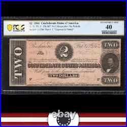 1864 $2 Confederate Currency Pcgs 40 CIVIL War Note 110784