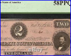 1864 $2 Dollar Bill Low # 30 Confederate States Currcency CIVIL War Note Pcgs 58