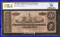 1864 $20 Bill Confederate States Currency Note CIVIL War Money T-67 Pcgs 58