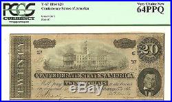 1864 $20 Confederate States CIVIL War Currency Note Pcgs Gem New 64 Ppq