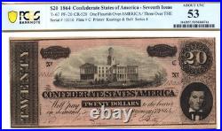 1864 $20 Confederate States of America T-67 PF-20 Note -PCGS AU53! Civil War Era