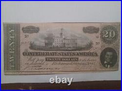 1864 $20 Dollar Bill Confederate States Currency CIVIL War Note