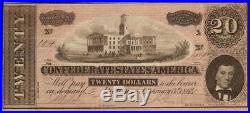 1864 $20 Low 3 Digit Note Confederate States Currency CIVIL War Paper Money T-67