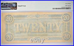 1864 $20 The Confederate States of America Note CIVIL WAR Era PMG 63 Ch Un