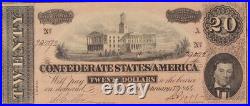 1864 $20 The Confederate States of America Note CIVIL WAR Era PMG 63 Ch Un