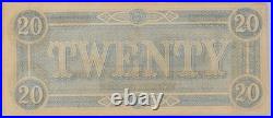 1864 $20 The Confederate States of America Note CIVIL WAR Era PMG 63 Ch Un