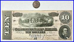 1864 $5 Confederate Note Crisp Uncirculated & Civil War Token Strong Details