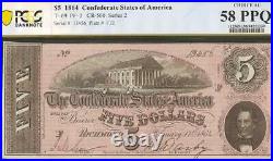 1864 $5 Dollar 13456 Confederate States Currency CIVIL War Note T69 Pcgs 58 Epq