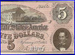 1864 $5 Dollar Bill Confederate States Currency CIVIL War Note Paper Money Au