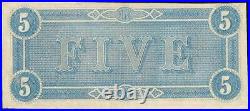 1864 $5 Dollar Bill Confederate States Currency CIVIL War Note Paper Money Au