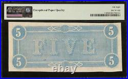 1864 $5 Dollar Bill Confederate States Currency CIVIL War Note T-69 Pmg 58 Epq