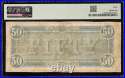 1864 $50 Bill Confederate States Note CIVIL War Money Black & White T-66 Pmg 30
